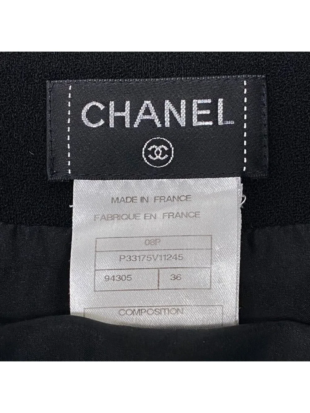 Chanel Knee Length Skirt CC Logo Pencil Wool Black 36